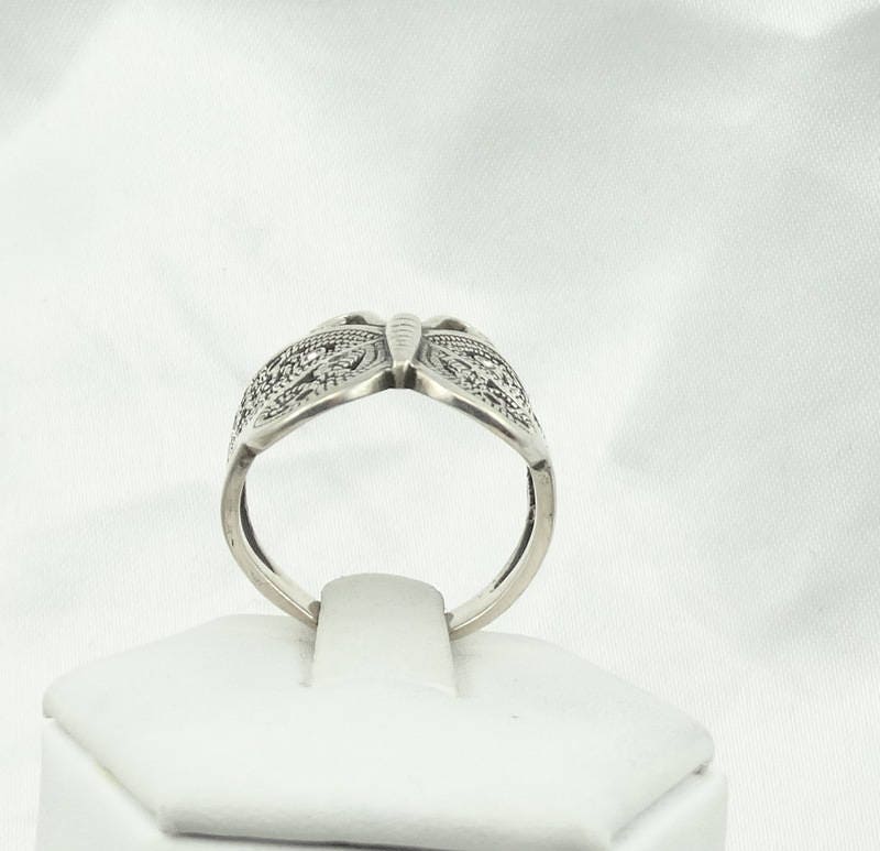 Ornate Sterling Silverand Rhinestone Butterfly Vintage Ring FREE