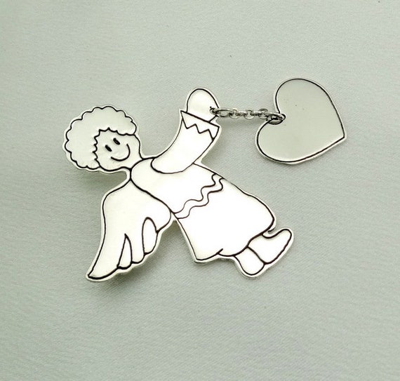 Darling Angel Heart Sterling Silver Brooch/Pin FR… - image 3