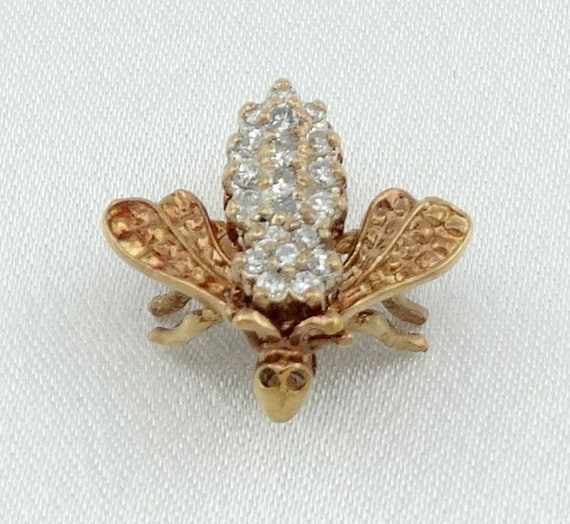 Dazzling 14K Yellow Gold Bee Brooch With Fine Dia… - image 6