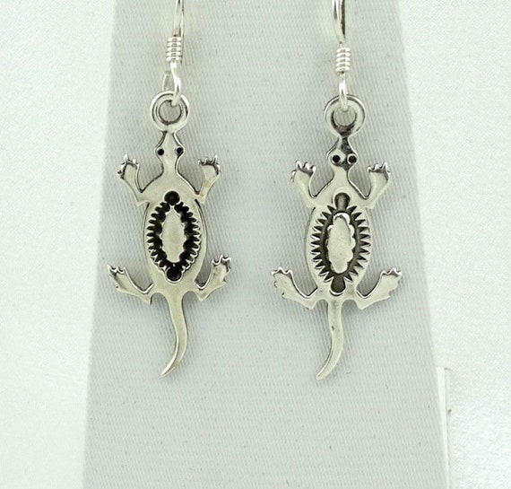 Hopi Lizard Vintage Sterling Silver Earrings Free… - image 1