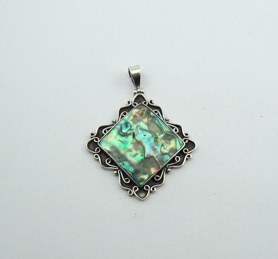 Gorgeous Shining Abalone Shell Set In Solid Sterl… - image 1