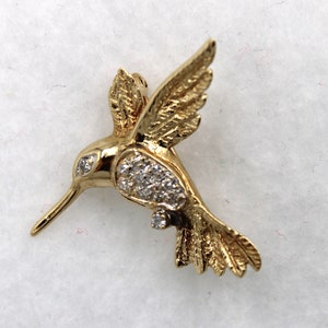 Dazzling 14K Yellow Gold Hummingbird Brooch With Fine Diamonds FREE SHIPPING! #HUM11-BR11