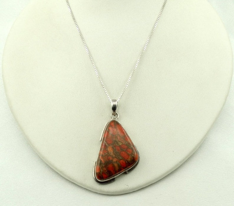 Gorgeous Large Poppy Jasper Sterling Silver Pendant FREE SHIPPING #POPPY-SPC6 20 Sterling Silver Chain Included
