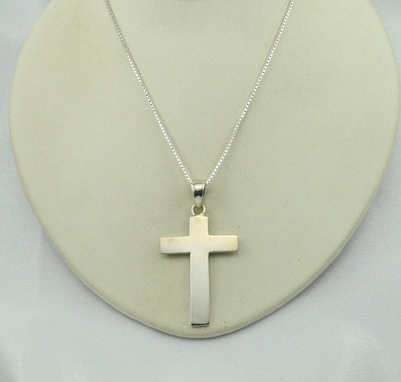 Large Simple Sterling Silver Cross Pendant With 3… - image 2