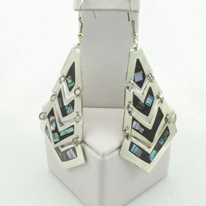 Large Vintage Abalone and Sterling Silver Dangle Earrings FREE SHIPPING! #ABALONE-ERG11