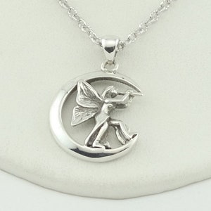 Fairy Moon Sterling Silver Pendant FREE SHIPPING 18 Sterling Silver Chain Included FAIRY-SPC11 image 1