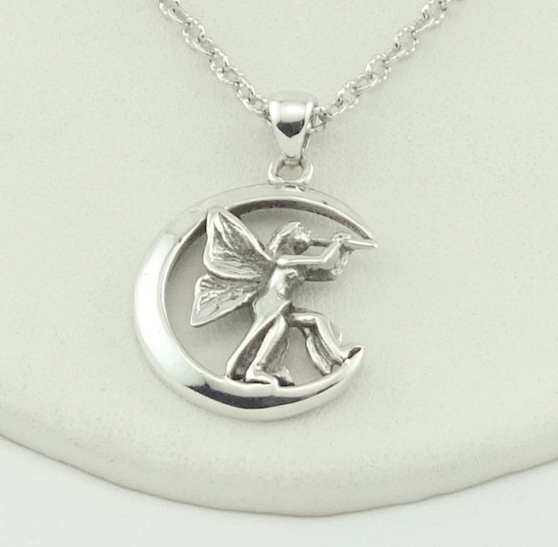 Fairy Moon Sterling Silver Pendant FREE SHIPPING 18 Sterling Silver Chain Included FAIRY-SPC11 image 1