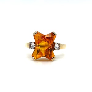 Incredible Lab-Created Orange Sapphire and Diamond 10K Gold Ring Size 4 3/4 FREE SHIPPING! #OSAPP-GR2
