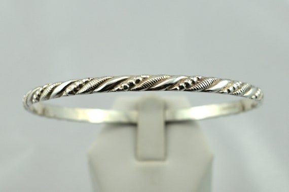 Unique Vintage Thin Twist Pattern Solid Sterling … - image 2