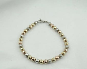 Einfache Tri-Color Hohlkugel Sterling Silber Armband mit Knebelverschluss kostenloser Versand! #TRICOLOR-LB3