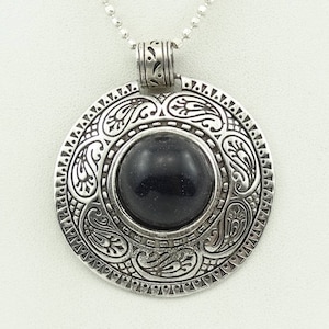 Grand blue goldstone vintage Sterling Silver Pendentif LIVRAISON GRATUITE! Extra Long 40 &quot; Sterling Silver Chain Inclus!  #BLUEGOLD-SPC6