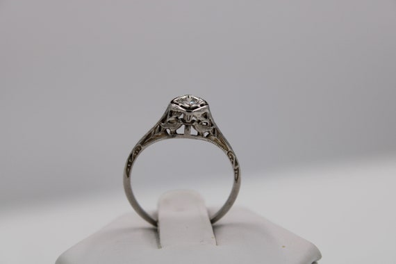 Vintage 18K White Gold Filigree Diamond Engagemen… - image 2