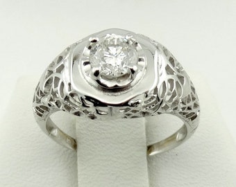 Lovely Vintage Edwardian Era .48 Carat Diamond 18K White Gold Filigree Engagement Wedding Ring Size 5 FREE SHIPPING! #18KD48-GR2