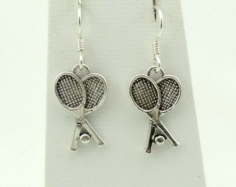 Tennis Anyone??? Sterling Silver Dangle Tennis Rackets and Ball Earrings FREE SHIPPING! #TENNIS-ERG11