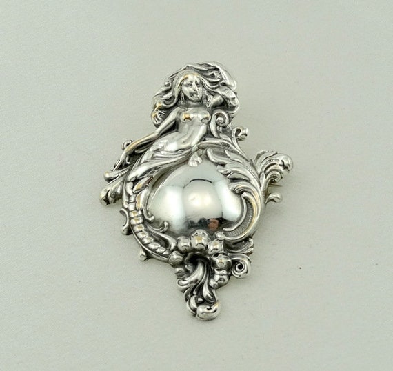 Lovely Mermaid Vintage Sterling Silver Brooch FREE