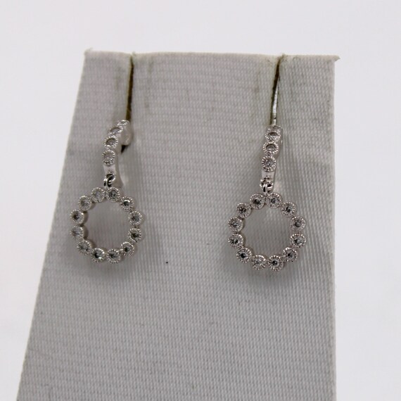 Stunning Diamond Halo 14K White Gold Dangle Earri… - image 7