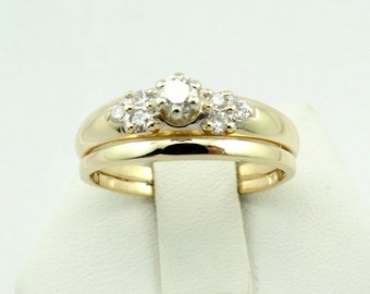 Simple and Clean Vintage Mid-Century Diamond Wedding Set in 14K Yellow Gold Size 8 1/4 FREE SHIPPING! #14K875-WS