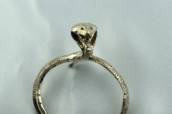 Substantial Solid Sterling Silver Snake With Red … - image 7