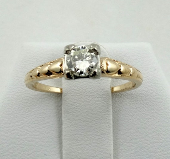 Vintage Simple 1/3 Carat Diamond 14K Gold 6 Heart… - image 2