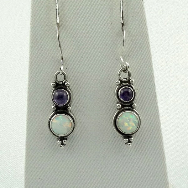 Beautiful Vintage Hand Made Opal and Amethyst Sterling Silver Dangle Earrings FREE SHIPPING! #OA-ERG12