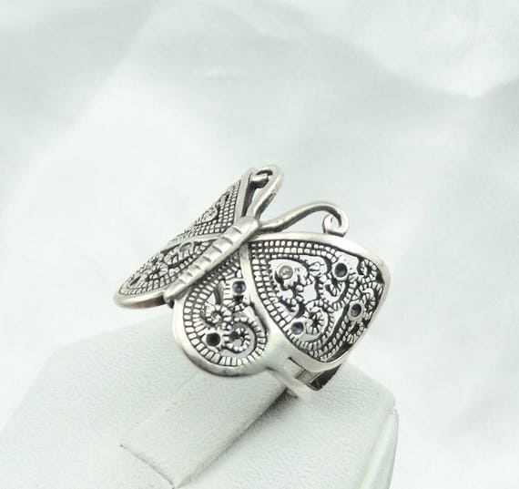 Ornate Sterling Silverand Rhinestone Butterfly Vintage Ring FREE