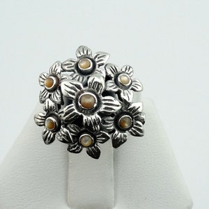 Lovely Bouquet of Daisies In A Vintage Sterling Silver Ring With Moonstone Centers FREE SHIPPING!  #BRNMOONS-SR1