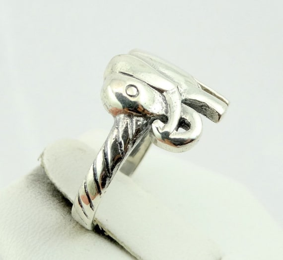 Unique Elephant Solid Sterling Silver Vintage Rin… - image 4