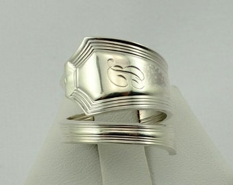 Unique Vintage Engraved Initial "B" Real Hand Made Sterling Silver Spoon Ring Adjustable Size 7 1/4 FREE SHIPPING #725B-SR11