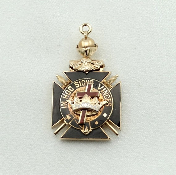 Vintage Masonic Knight Templar Watch Fob 10K Gold… - image 1