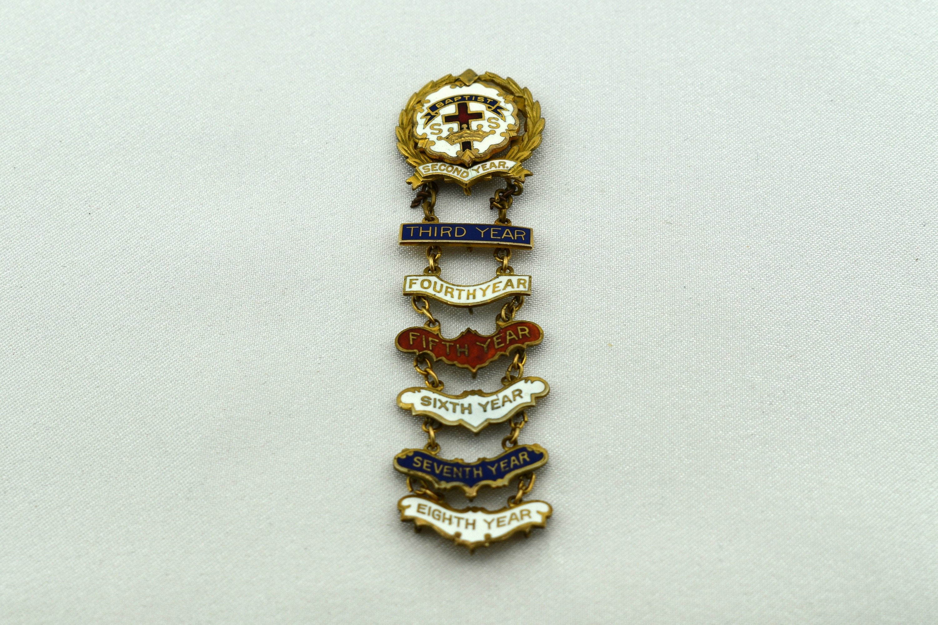 Rare Collectable Gold Filled Sterling Silver With Red and Blue Enamel Baptist Sunday School Brooch/Pin  FREE SHIPPING!! #SSBAP-BR3