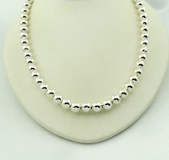 Vintage 24 Inch 9 Mm Hollow Ball Bead Sterling Silver