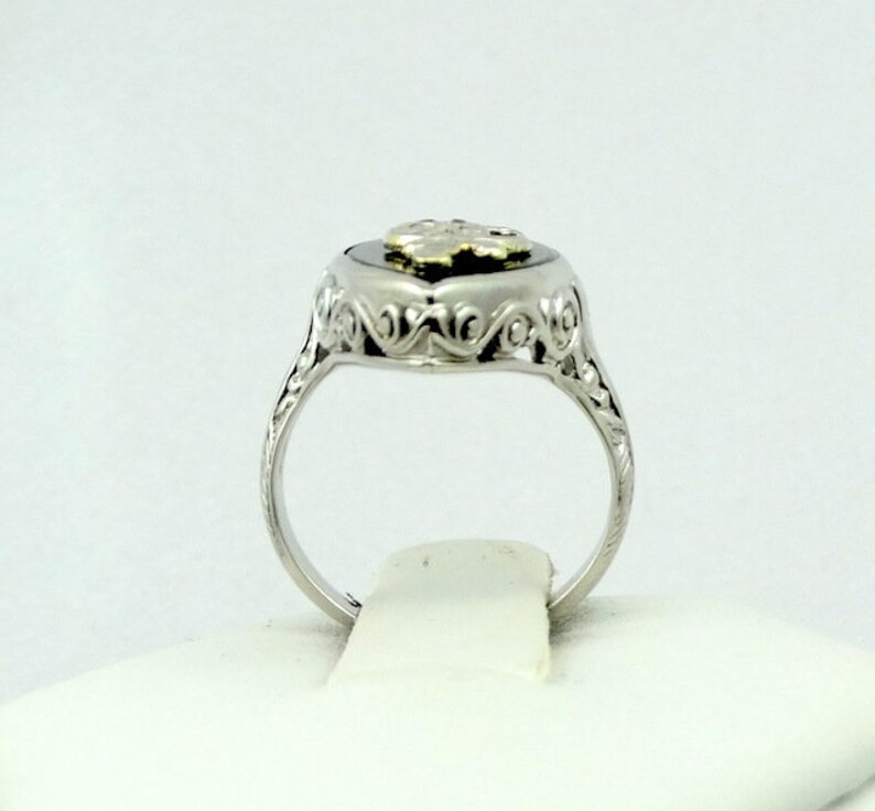 Stunning Vintage Onyx and Diamond Lady Shriner Mason 18K White Gold Filigree Pinky Ring Size 2 1/2 FREE SHIPPING LSHRINE-MASR1 image 7