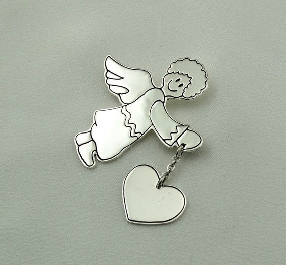 Darling Angel Heart Sterling Silver Brooch/Pin FR… - image 2