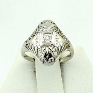 Vintage Edwardian Era Diamond 18K White Gold Filigree Engagement Wedding Ring Size 4 1/2 FREE SHIPPING! #425ED18K-GR4