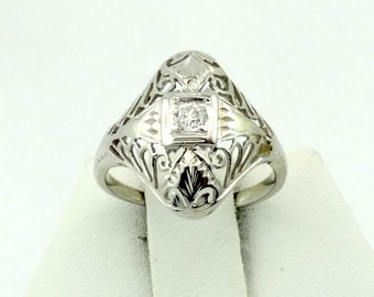 Vintage Edwardian Era Diamond 18K White Gold Filigree Engagement Wedding Ring Size 4 1/2 FREE SHIPPING! #425ED18K-GR4