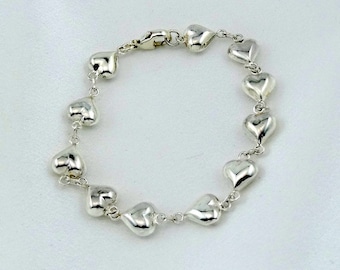 Darling Little Hearts Sterling Silver Link Bracelet 7 3/4 Inch LIVRAISON GRATUITE! #11HEARTS-LB5
