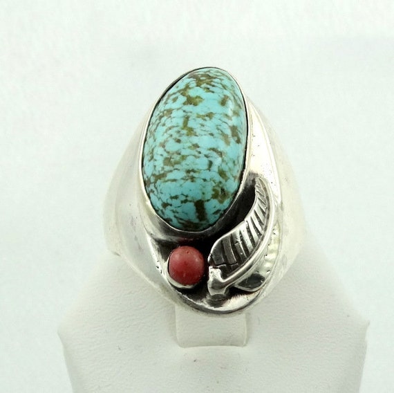 Leaf Master Vintage Native American Navajo Turquoise Coral Sterling Silver Bracelet Leaf Master Vintage Native American Navajo Turquoise Coral Sterling Silver Bracelet