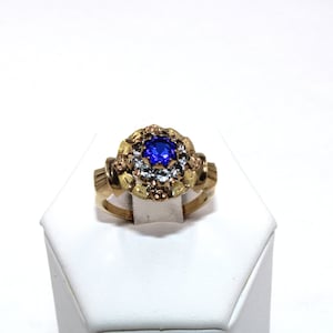 Vintage 10K Yellow Gold Ring With Lovely Blue And Clear Glass Gems  Size 7 1/4 FREE SHIPPING! #BCG10K-GR7