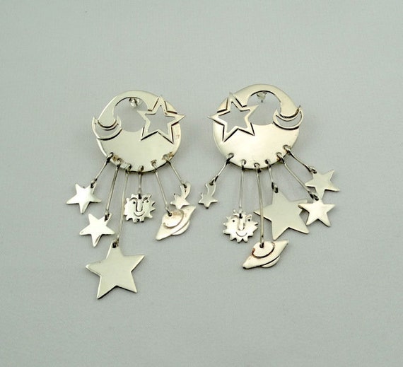 Fun Vintage Sterling Silver Sun, Moon, and Stars … - image 1