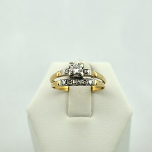 Beautiful Vintage 1950&#39;s 14K Gold and Diamond Wedding Set Matching Engagement Ring and Wedding Band Size 9 FREE SHIPPING! #6D9-WS