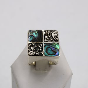 Unique Vintage Art Deco Abalone Shell Inlay And Sterling Silver Ring Size 6 1/2 FREE SHIPPING! #ADAB4-SR4