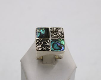 Unique Vintage Art Deco Abalone Shell Inlay And Sterling Silver Ring Size 6 1/2 FREE SHIPPING! #ADAB4-SR4