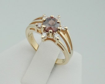 Brilliant Natural Peach Zircon Surrounded By Diamonds in a 14K Yellow Gold Ring Size 6 FREE SHIPPING! #PEACH-GR3