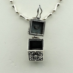 Vintage Hidden Chamber Hinged Sterling Silver Decorative Box Pendant FREE SHIPPING! With 16&quot; Sterling Silver Chain! #B12-SPC12