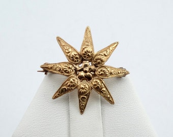 Early 1900's Victorian Starfish Pattern 8 Ray Solid 14K Yellow Gold Brooch/Pin FREE SHIPPING!  #STAR-BR1