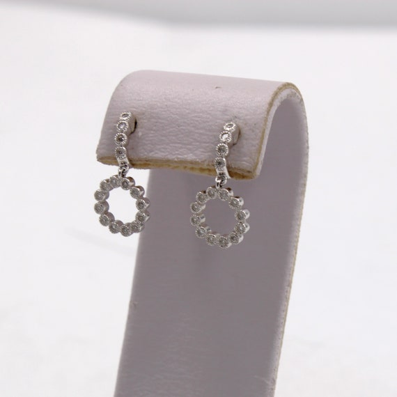 Stunning Diamond Halo 14K White Gold Dangle Earri… - image 3