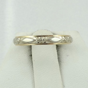 Classic Solid 14K Yellow and White Gold Band With Repeating Forget-Me-Not Pattern Size 6 FREE SHIPPING! #FORGETNOT-B1