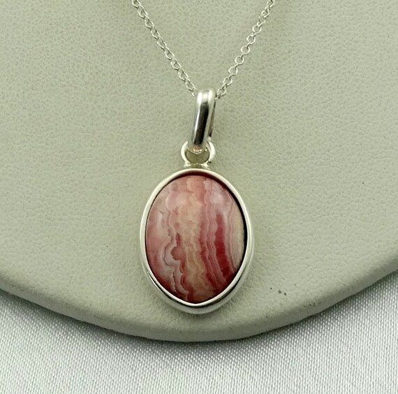 Beautiful Pink Rhodochrosite Cabochon In A Vintage