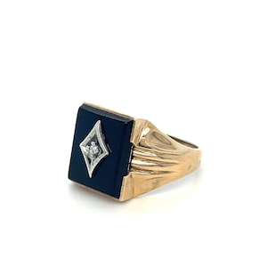 Retro 10K Yellow Gold Onyx Cabochon and Diamond Mens Ring Size 10 FREE SHIPPING! #ONYXCAB-GR3