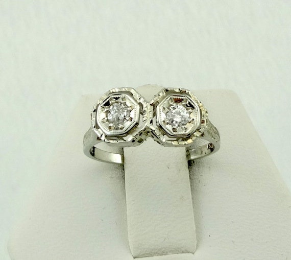 Stunning Antique Edwardian Era 2 Diamond Vintage … - image 1